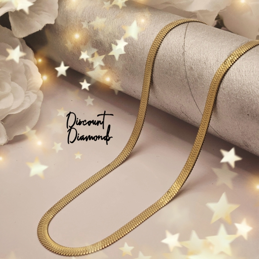 Herringbone or Flat Blade Chain Princess Titanium Necklace with 18K Yellow Gold